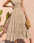 Khaki Women's Braces Skirt Pleating Stitching A- Line Large Hem Dress