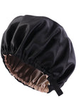 Dome-Shaped Satin Hat – Invisible Flat Adjusting Buckle | Double Round Imitation Silk Black