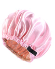Dome-Shaped Satin Hat – Invisible Flat Adjusting Buckle | Double Round Imitation Silk PINK