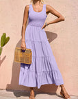 Purple Women's Braces Skirt Pleating Stitching A- Line Large Hem Dress