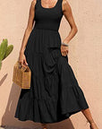 Black color Women's Braces Skirt Pleating Stitching A- Line Large Hem Dress