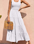 White Color Women's Braces Skirt Pleating Stitching A- Line Large Hem Dress