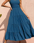 Peacock Blue Women's Braces Skirt Pleating Stitching A- Line Large Hem Dress
