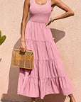 Pink Women's Braces Skirt Pleating Stitching A- Line Large Hem Dress